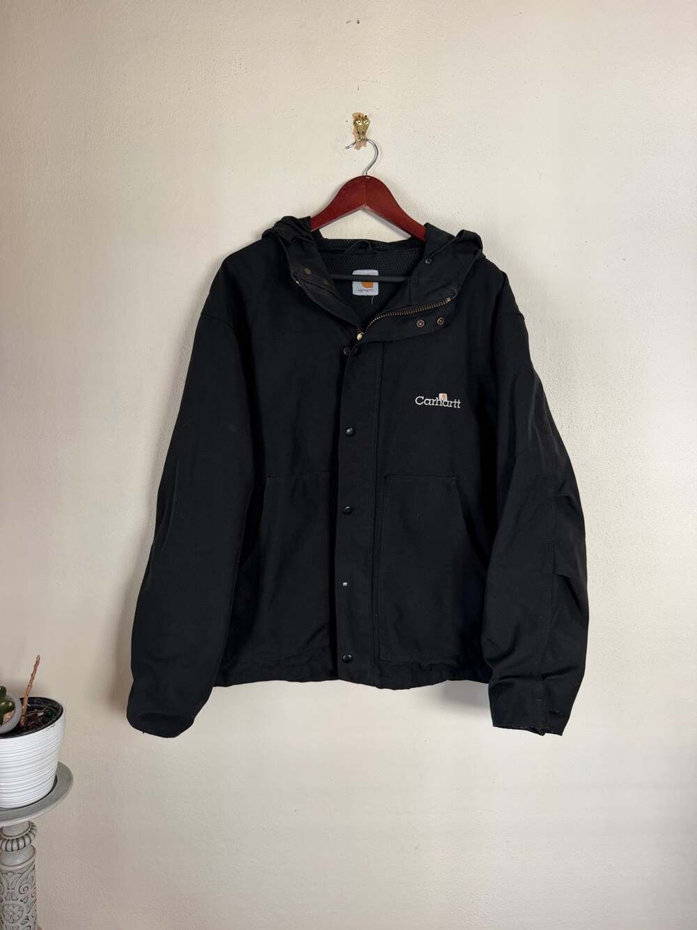 Carhartt Black Nylon Zip Snap Hooded Jacket